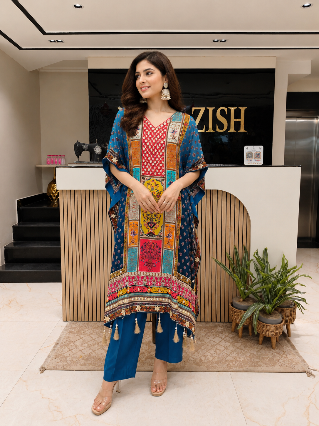 Multicolor Kaftan Set
Designer Kaftan Women
Mirror Work Ethnic Outfit
Contemporary Fusion Wear India
Luxury Festive Wear Women