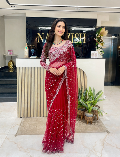 Maroon Net Saree
Sequins Zarkan Work Saree
Designer Party Wear Saree
Wedding Wear Net Saree
Heavy Embroidery Saree India