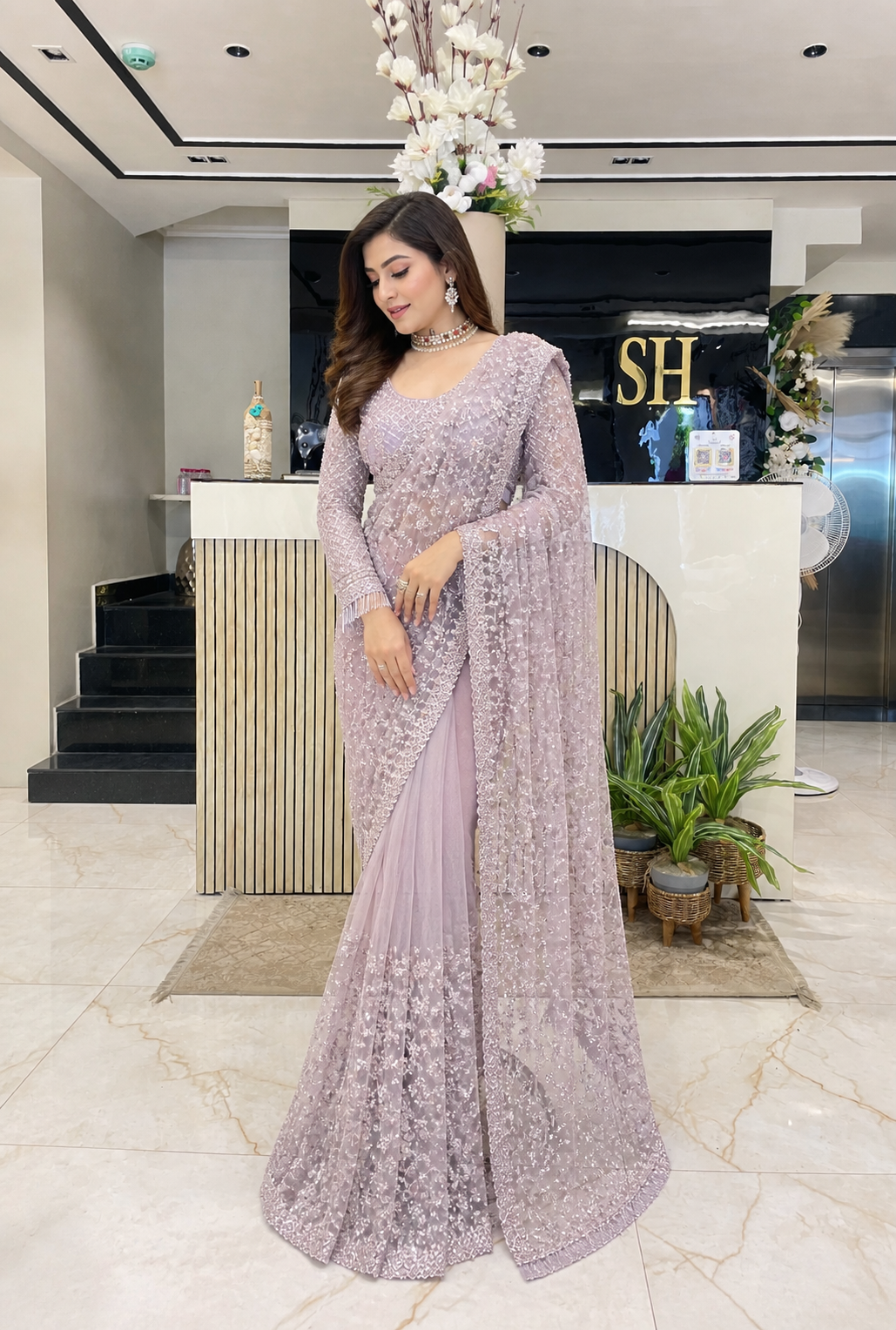 Lavender net saree with sequins work
Designer katdana work saree lavender
Pastel party wear net saree
Embroidered lavender saree with blouse
Elegant net saree for wedding functions