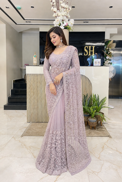 Lavender net saree with sequins work
Designer katdana work saree lavender
Pastel party wear net saree
Embroidered lavender saree with blouse
Elegant net saree for wedding functions