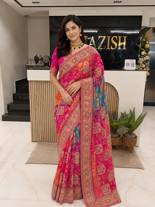 Multi Colour Khaddi Georgette Saree