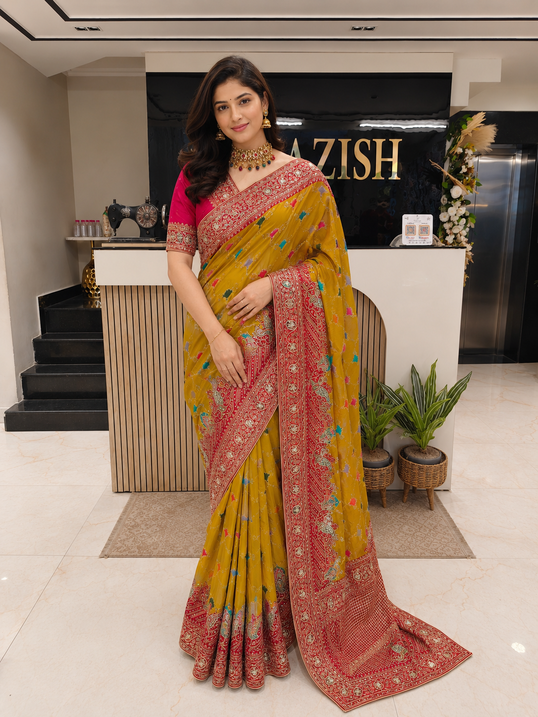 Mustard Silk Designer Saree