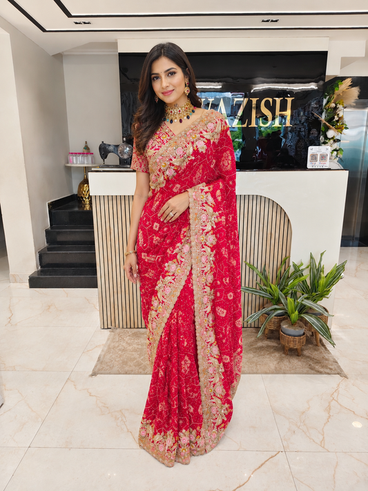 Rani Pink Designer Saree
Khaddi Georgette Saree India
Zarkan Work Saree
Sequins Kutdana Saree
Wedding Party Wear Saree for Women