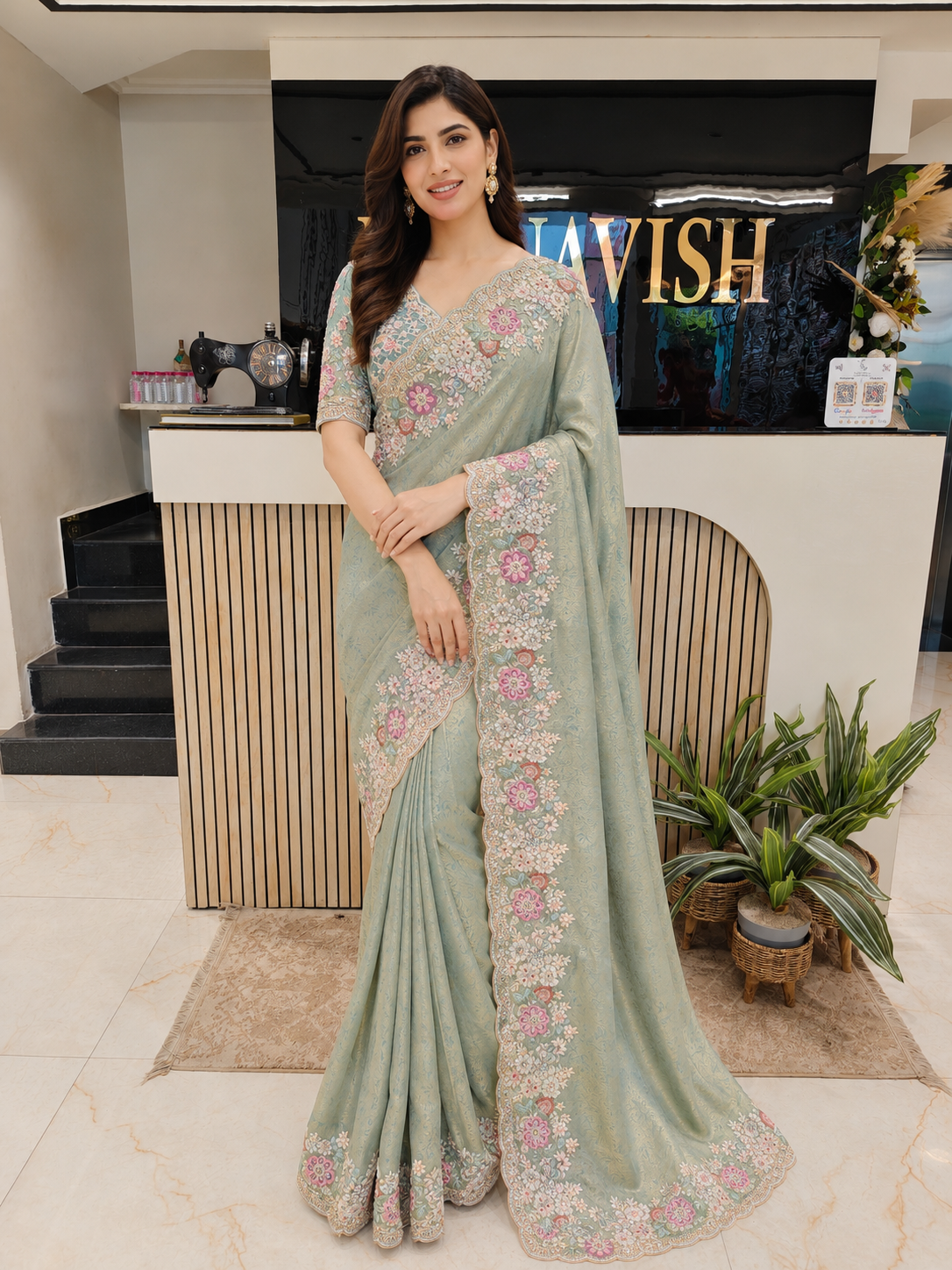 • Sea Green Tissue Saree
• Designer Tissue Saree India
• Zarkan Work Saree
• Luxury Wedding Saree Lucknow
• Resham Kutdana Saree