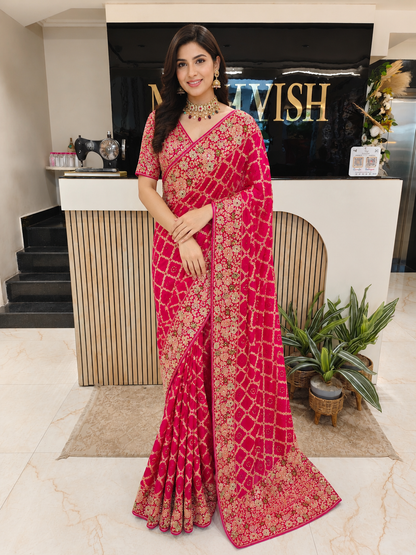• Rani Pink Designer Saree
• Georget Wedding Saree India
• Zarkan Dabka Work Saree
• Luxury Bridal Saree Lucknow
• Kutdana Resham Saree
