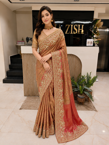 Red Tissue Designer Saree