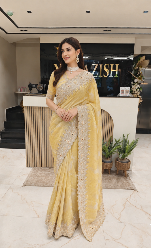 Mustard Tissue Designer Saree