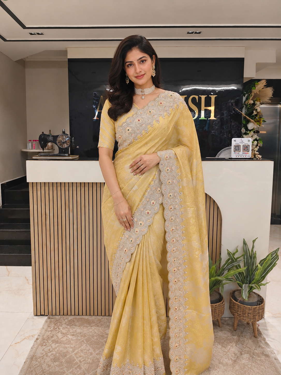 Yellow Self Tissue Saree