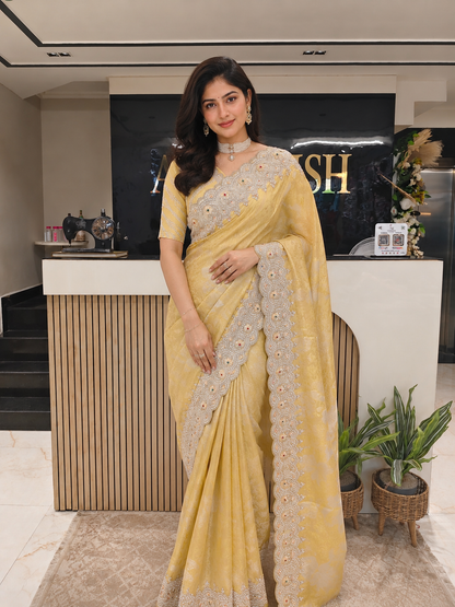 Yellow Self Tissue Saree