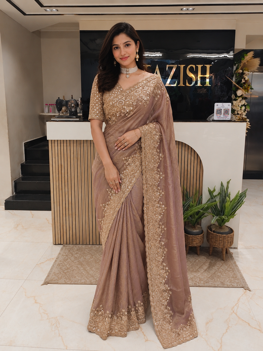 Rose Gold Tissue Designer Saree