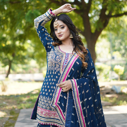 Neel-Afroz – Hand Embellished Blue Garara Set