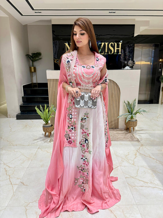 Peach Whisper Ombre Cape Set