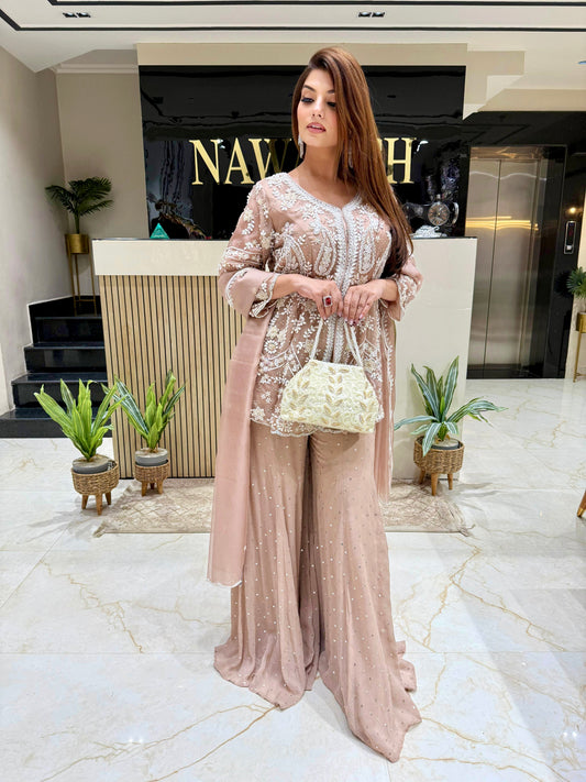Gulnoor – Rose Gold Indo-Western Set