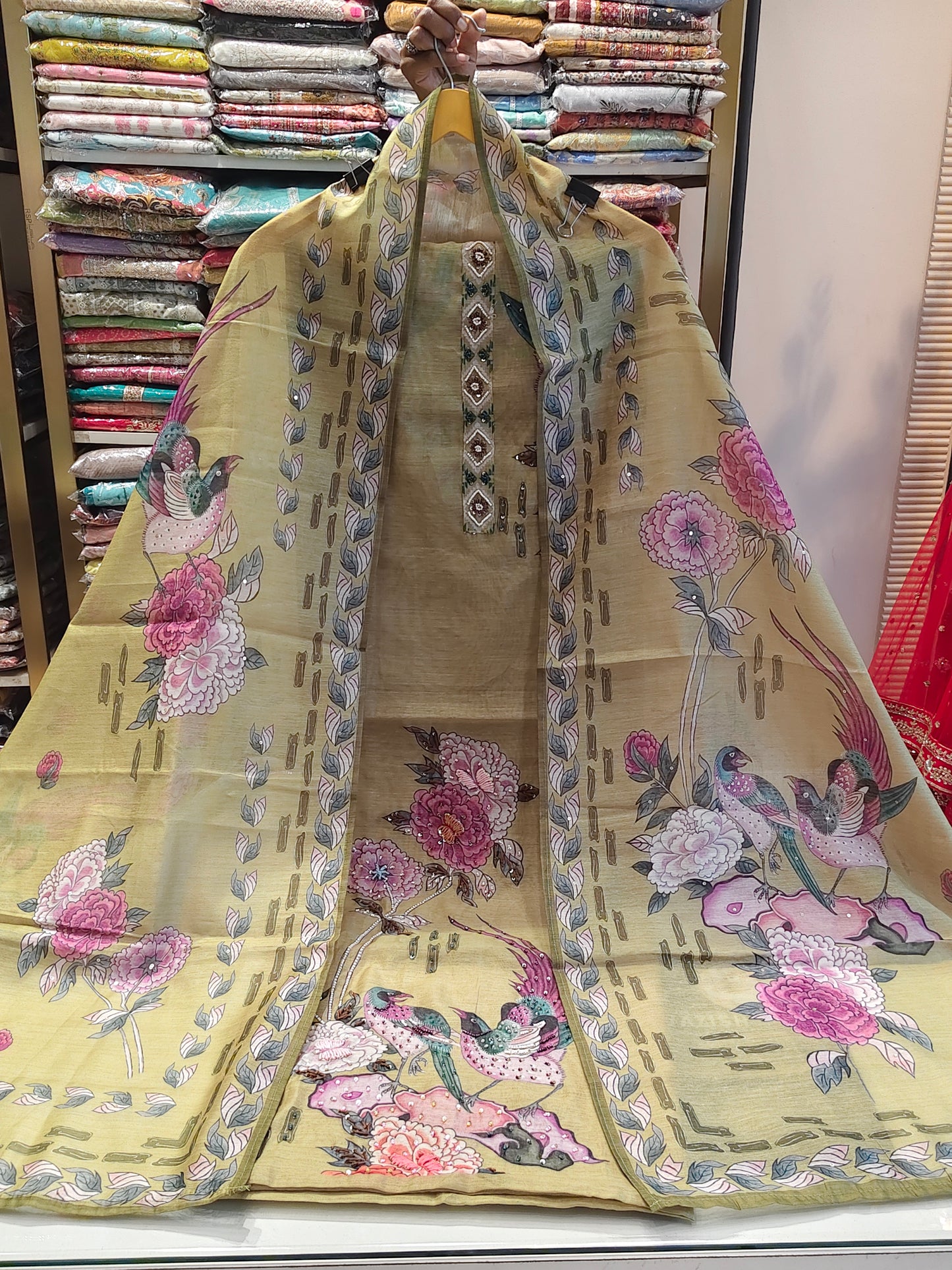 Chanderi Birds & Flower Suit