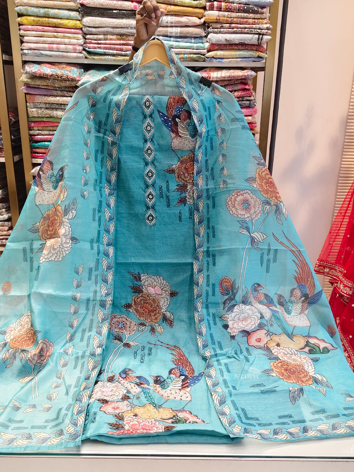 Chanderi Birds & Flower Suit