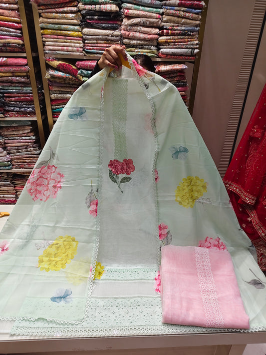 Kota Cotton Flower Print Suit
Resham Work Unstitched Suit
Designer Cotton Dress Material
Printed Dupatta Cotton Suit
Kota Cotton Suit with Lace Border