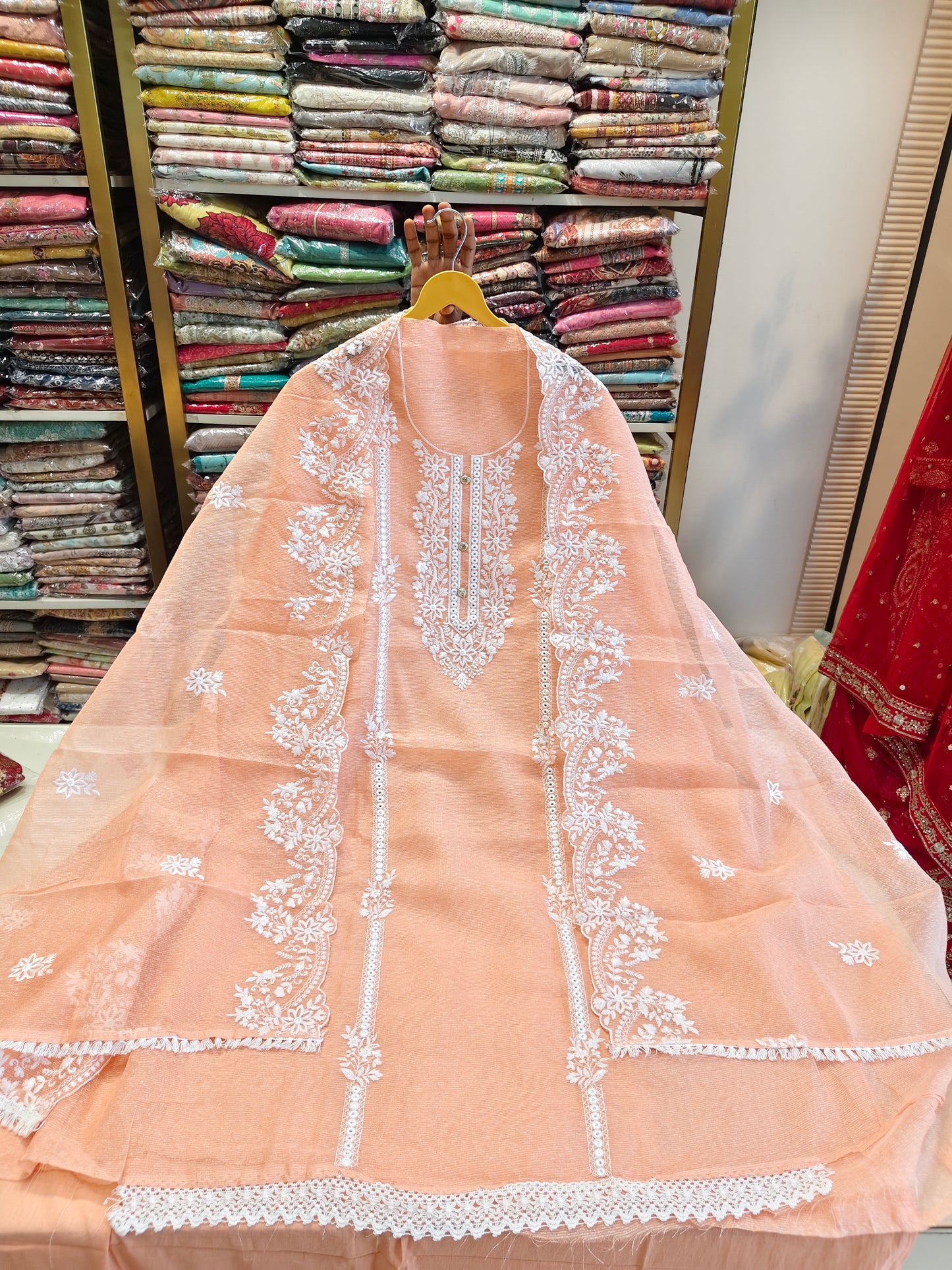 Unstitched Kota Cotton Suit
Kota Suit with Thread Work
Designer Unstitched Suit with Lace Dupatta
Cotton Bottom Kota Dress Material
Party Wear Kota Suit with Four Side Lace