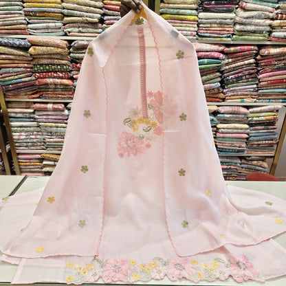 Kota Cotton Unstitched Suit with Resham Flower