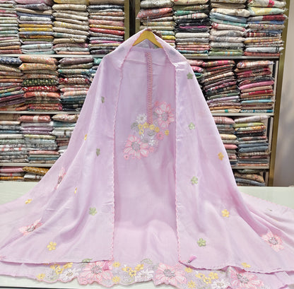 Kota Cotton Unstitched Suit with Resham Flower