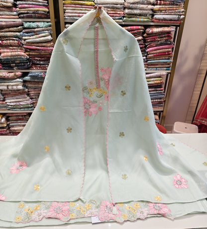 Kota Cotton Unstitched Suit with Resham Flower