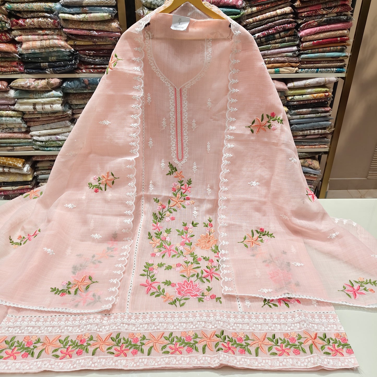 Kota Unstitched Suit with Resham Flower