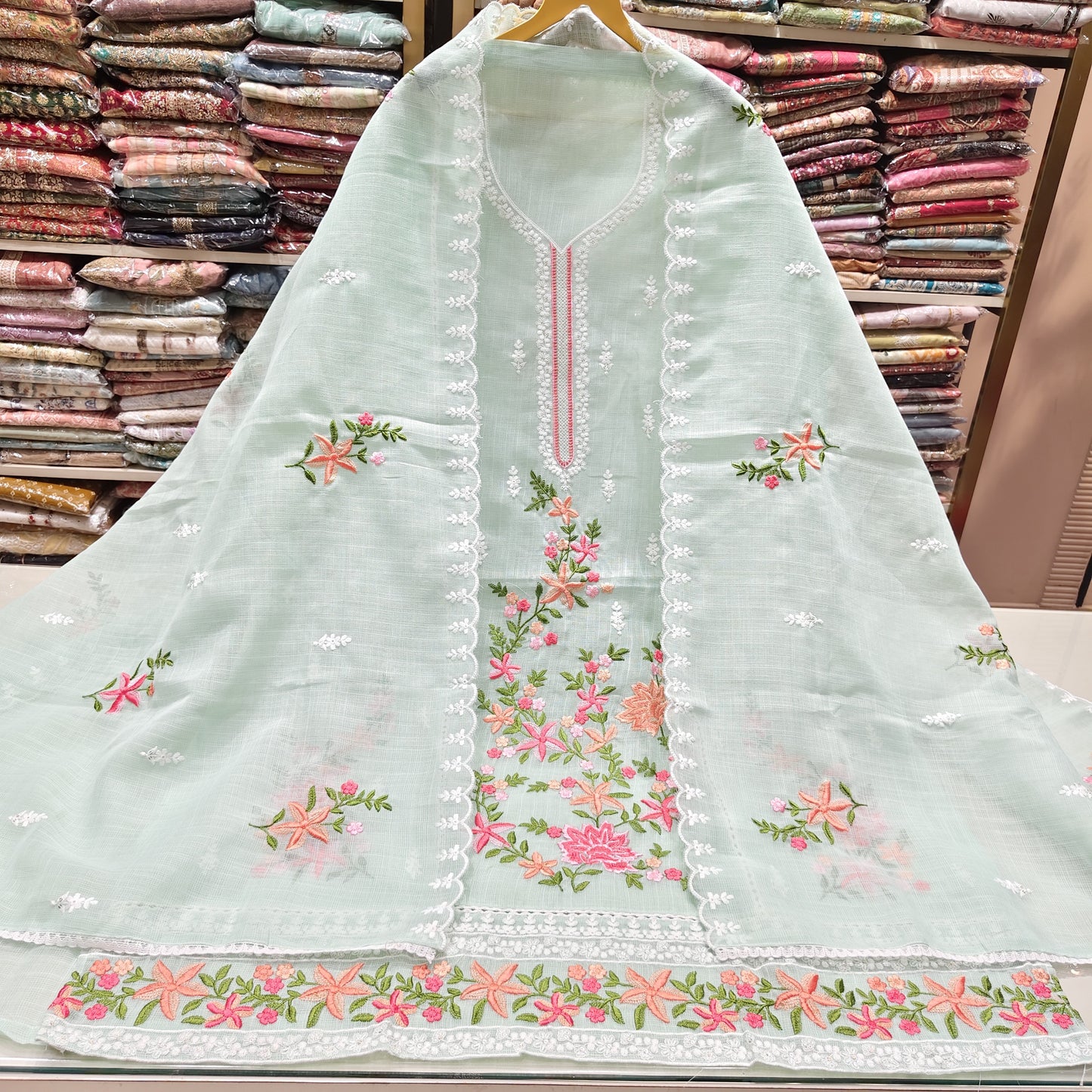 Kota Unstitched Suit with Resham Flower