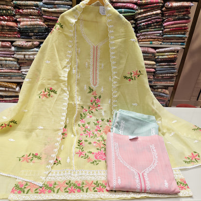 Kota Cotton Unstitched Suit
Resham Flower Work Dress Material
Sequins Work Cotton Suit for Women
Designer Kota Suit with Scallop Dupatta
Unstitched Suit with Lace Work Dupatta