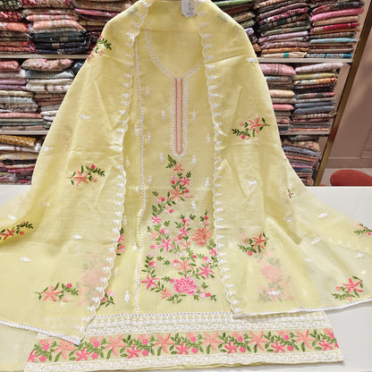 Kota Unstitched Suit with Resham Flower