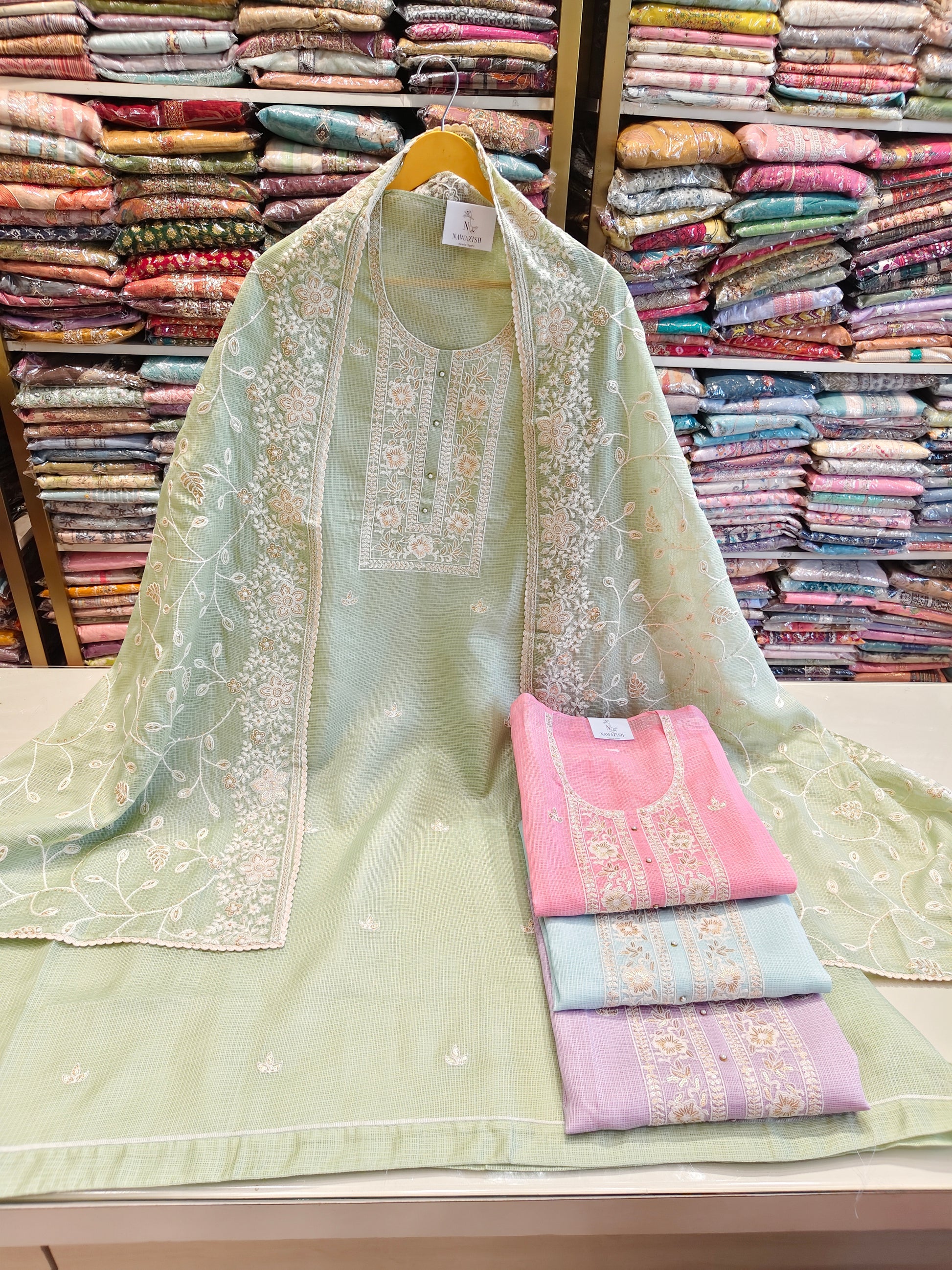 Kota Resham Sequins Work Suit
Unstitched Kota Dress Material
Designer Kota Suit with Jaal Dupatta
Festive Wear Sequins Work Suit Set
Cotton Bottom Kota Suit with Dupatta