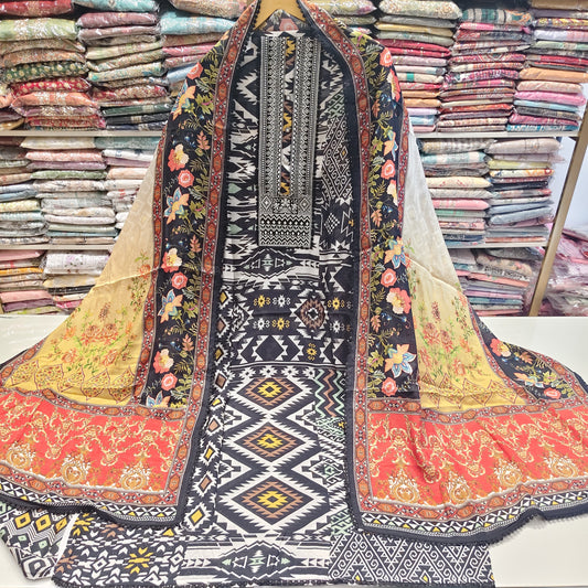 Muslin Patola Print Unstitched Suit
Floral Dupatta Muslin Suit Set
Designer Muslin Dress Material for WomenPatola Print Unstitched Salwar Suit
Cotton Bottom Muslin Ethnic Suit
