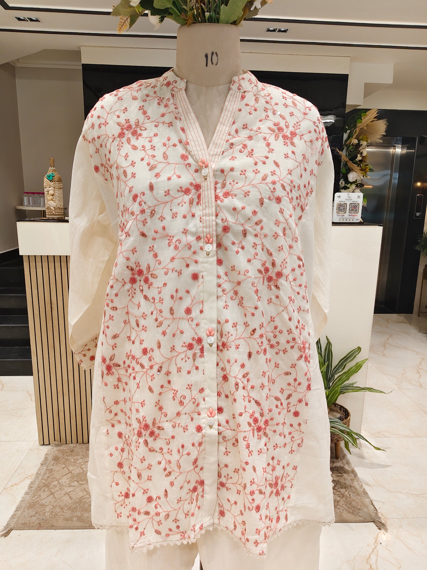 Cream Cotton Resham Co-Ord Set