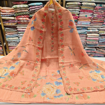 Linen Floral Sequeins Katdana Suit