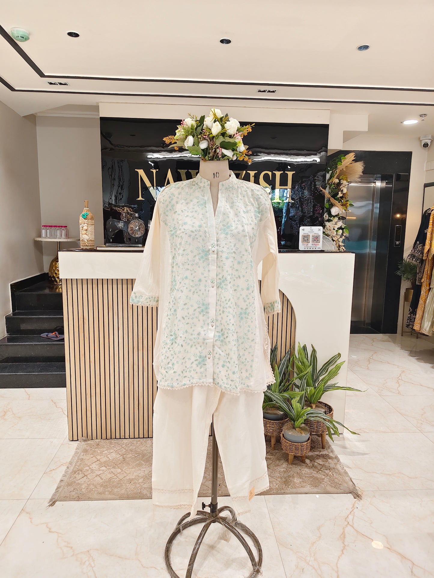 Cream Cotton Resham Co-Ord Set