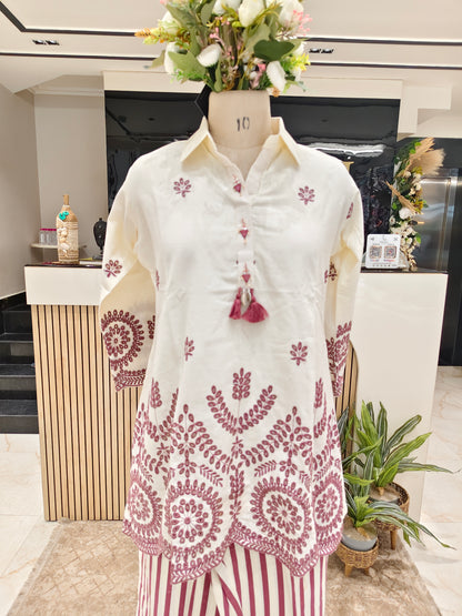Cream Linen Resham Co-Ord Set