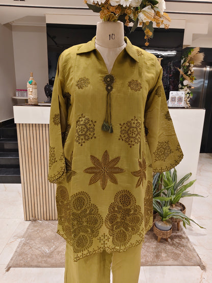 Mehndi Green Hakoba Co-Ord Set