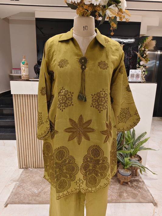 Mehndi Green Hakoba Co-Ord Set