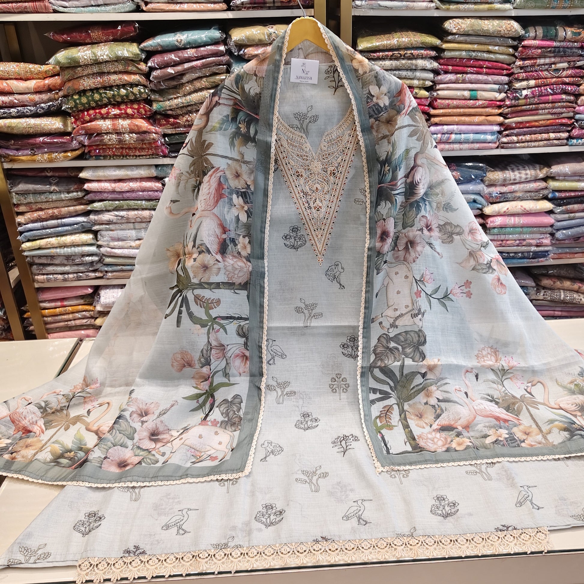Ice Blue Linen Resham Sequeins Suit
Designer Linen Unstitched Suit Set
Floral Print Linen Dress Material
Linen Suit with Resham Sequeins Work
Festive Wear Ice Blue Linen Suit