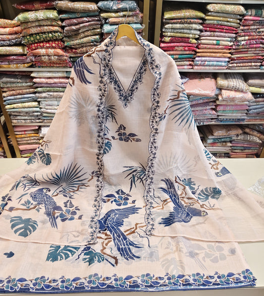 Cream Birds Motif Resham Suit
Designer Linen Unstitched Suit Set
Birds Motif Printed Linen Dress Material
Linen Suit with Resham Sequeins Work
Festive Wear Cream Linen Suit