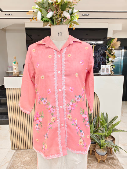 Peach & Off White Linen Co-Ord Set