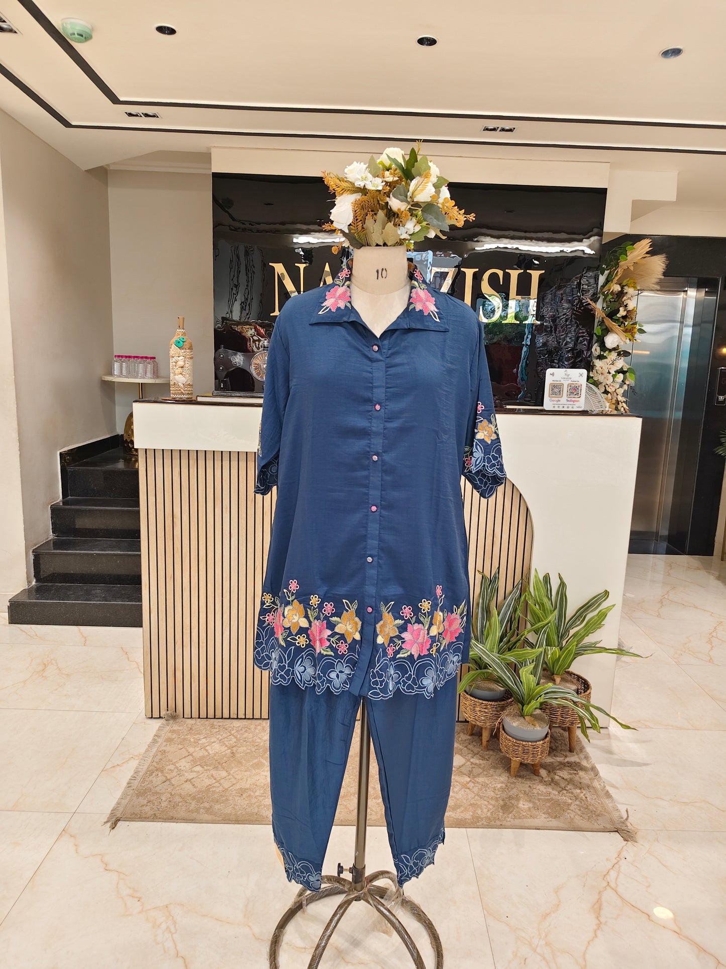 Navy Blue Muslin Co-Ord Set
Resham Work Co Ord Set
Designer Muslin Pant Set
Women Ethnic Co Ord Outfit
Stylish Navy Blue Co Ord Set