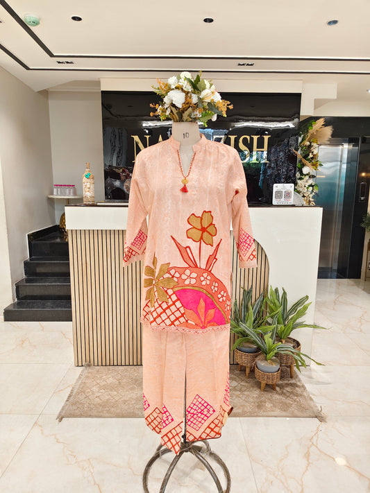 Peach Cotton Co-Ord Set
Printed Palazzo Co Ord Set
Women Cotton Matching Set
Casual Peach Co Ord Outfit
Stylish Cotton Co Ord Set