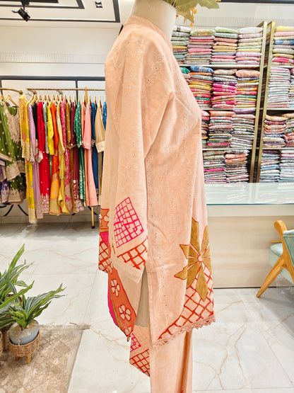 Peach Cotton Printed Co-Ord Set with Palazzo