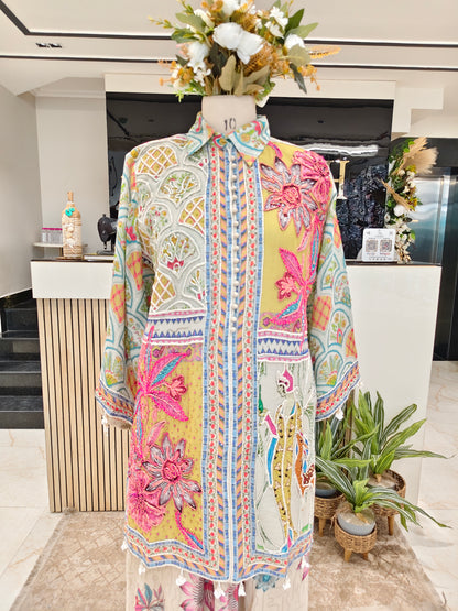 Multi Linen Co-Ord Set with Dori Handwork