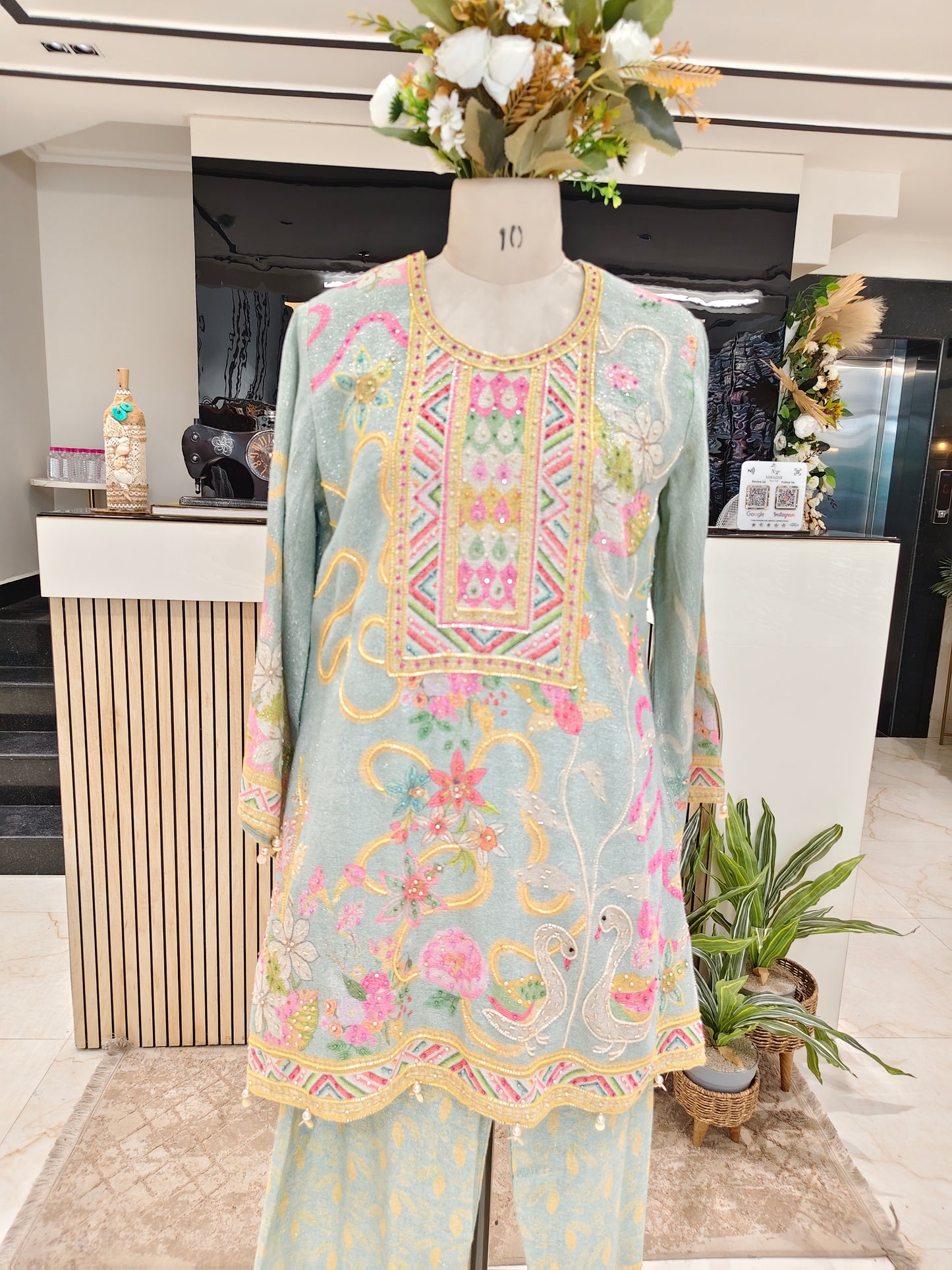 Mint Green Jute Cutdana Co-Ord Set