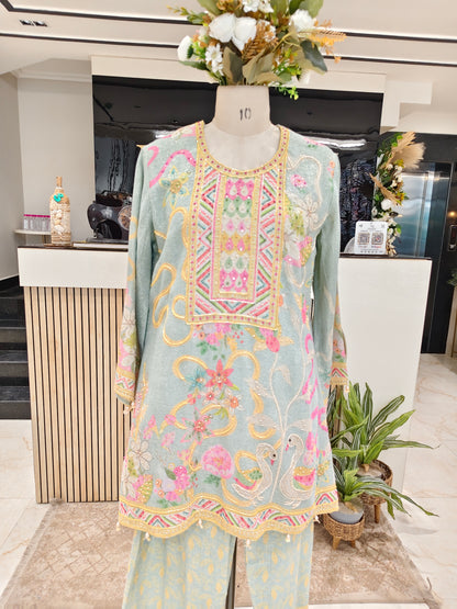 Mint Green Jute Cutdana Co-Ord Set