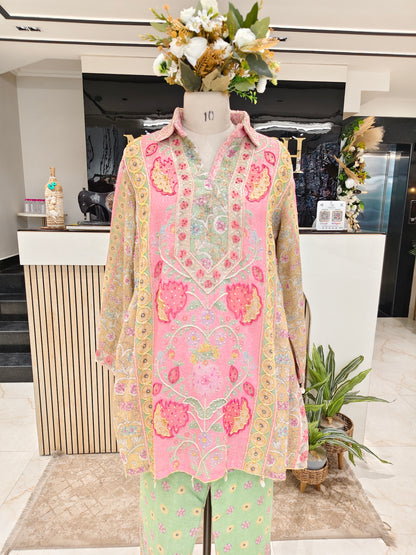 Pink Jute Cutdana Co-Ord Set