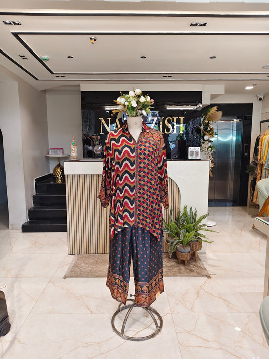 Black Modal Satin Co-Ord Set
Ajrakh Print Palazzo Co Ord Set
Designer Ethnic Co Ord Outfit
Women Black Party Wear Set
Collar Work Ajrakh Co Ord Set