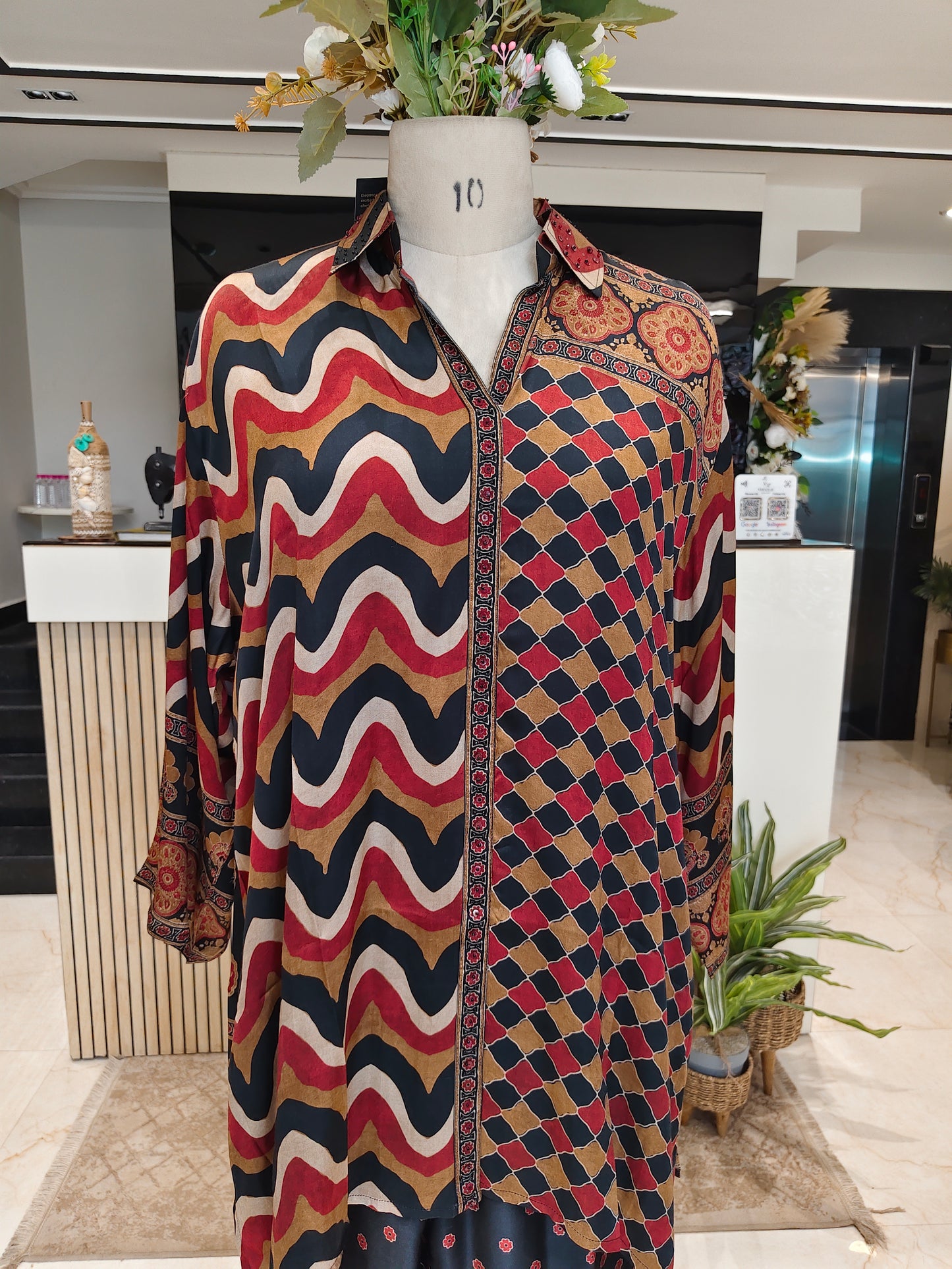Black Modal Satin Ajrakh Print Co-Ord Set