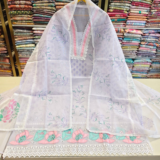 Kota Unstitched Suit with Resham & Mirror Work