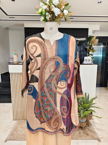 Gold Tissue Paisley Print Co-Ord Set with Sequins